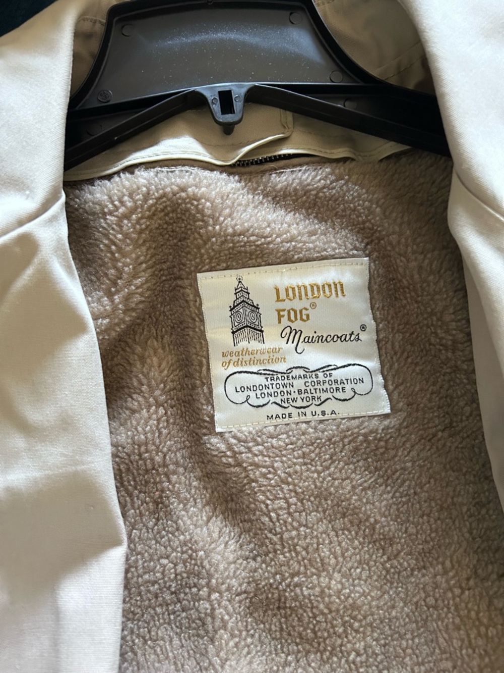 London Fog beige trench with sherpa lining